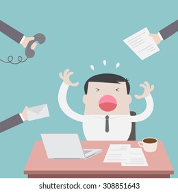 Businessman have a lot of work  - Vector
