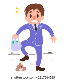 A Businessman Having A Bad Day Walk On Poop. Unlucky Day Concept Illustration Vector Cartoon Drawing 