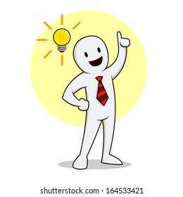 Businessman having a bright idea while raising his hand, vector illustration