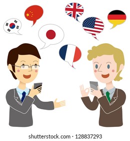 Businessman Having A Conversation With Translation App