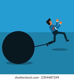 A businessman is having difficulty taking steps due to the burden