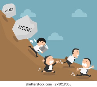 businessman having to do too much works, vector illustration