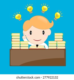 Businessman having a great idea while reading a book