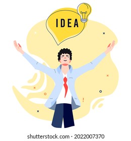 Businessman Having an Idea. Creative Office Worker with Idea Light Bulb Concept. Cartoon Vector Illustration.