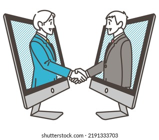 Businessman having online business meeting on computer【Vector illustration】