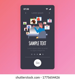 businessman having online conference during video call remote work quarantine isolation concept smartphone screen mobile app copy space vector illustration