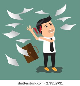 businessman having shoulder pain while working. flat design vector illustration.