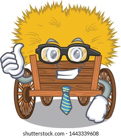 Businessman hayride mascot in beside the barn