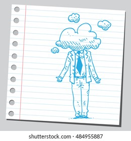 Businessman with head in clouds