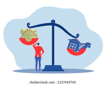 Businessman headache about money car and the house on scale
debt concept vector illustration in flat style.