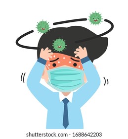 businessman  headache wearing face mask Covid-19 Coronavirus concept