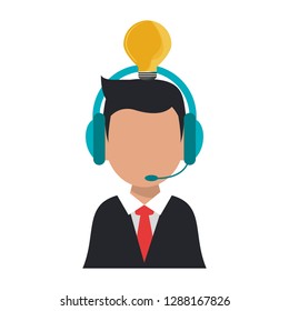 businessman with headset and big idea