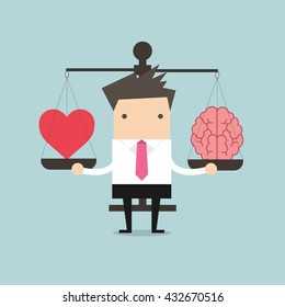 Empresario con corazón y cerebro en escala vectorial