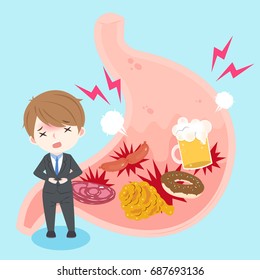 businessman with heartburn on the blue background