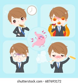 businessman with heartburn on the blue background