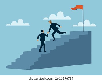businessman help employees climb stairs support.
