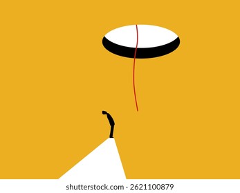 Businessman is helped by the heavens to escape from the pit
