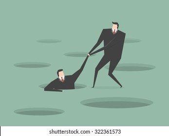 Businessman helping another. Business concept cartoon illustration.