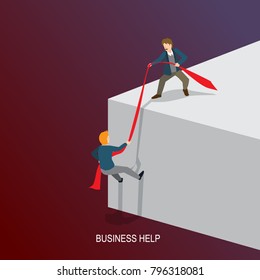 businessman helping another business man to climb a wall