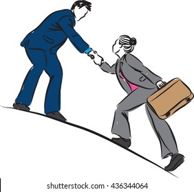 BUSINESSMAN HELPING TO CLIMB BUSINESSWOMAN CONCEPT ILLUSTRATION