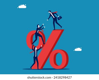 Businessman helping a colleague climb the Percent