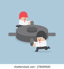 Businessman helping each other to push the gear, VECTOR, EPS10