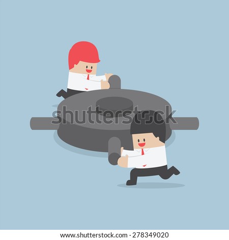 Businessman helping each other to push the gear, VECTOR, EPS10