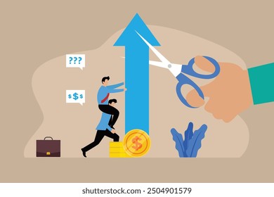 businessman helping his colleague to achieve success together 2d flat vector illustrations