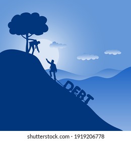 businessman helping his friend from debt illustration vector in blue gradient shade background.