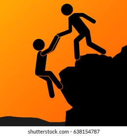 Businessman Helping His Partner and Raising Him Up. Team Work Concept. Vector Illustration