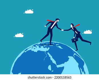 Businessman helping other people in the world. business concept vector