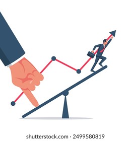 Businessman helps a colleague increase profits. Raise the graph. Improve profit. Vector illustration flat design. Isolated on white background. Increase sales. 