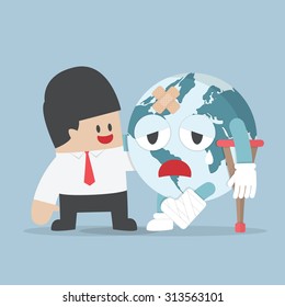 Businessman helps injured planet earth, VECTOR, EPS10