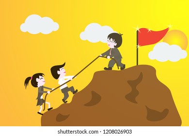 The businessman helps the partner to getting on the top for success. vector illustrator