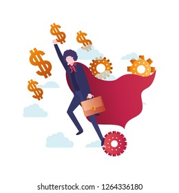 businessman with hero cape and dollar symbol