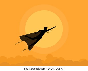Businessman hero flying in the sky. vector 