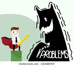 businessman hero solving problems ,vector and illustration business cartoon