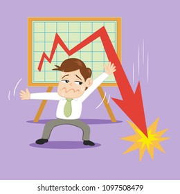 Businessman hiding graph falling down, illustration vector cartoon
