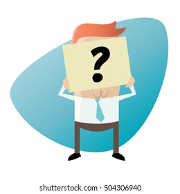businessman hiding his face behind a question mark note