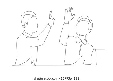 Hombre de negocios alto cinco concepto de dibujo de una línea