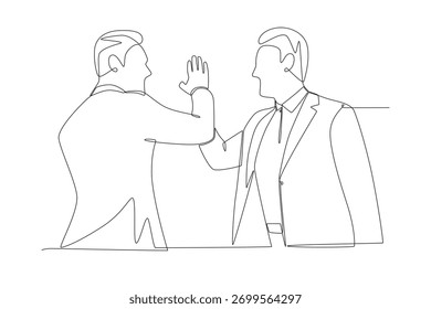 Hombre de negocios alto cinco concepto de dibujo de una línea