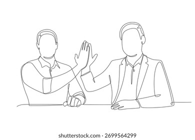 Businessman high five concept one-line drawing