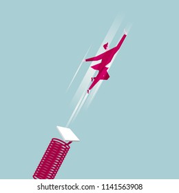 Businessman high jump with springboard. Concept business vector illustration