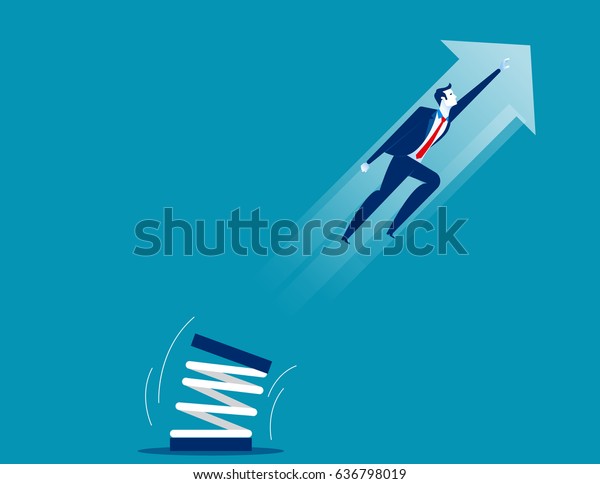 Businessman high jump with springboard.\
Concept business vector\
illustration