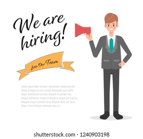 Businessman in hiring concept manager. We are hiring announce.