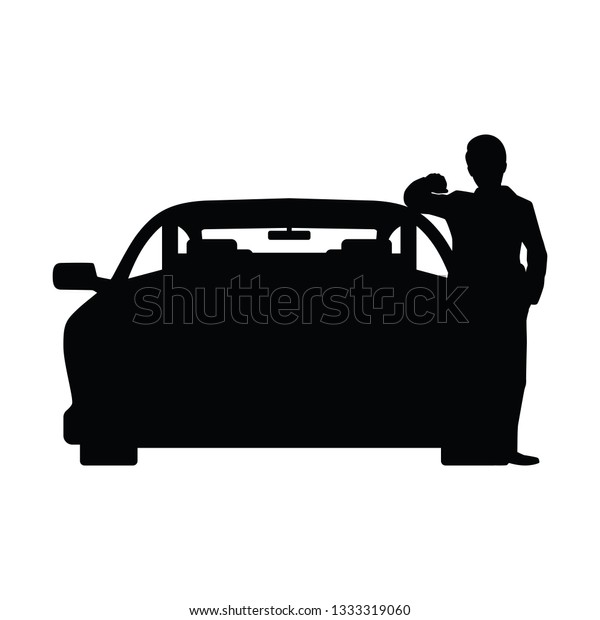 Businessman with his car silhouette vector,\
people on white\
background