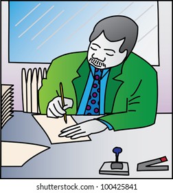 Businessman at his desk doing paperwork