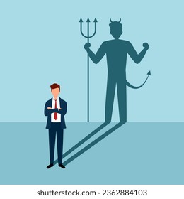 Businessman with his devil shadow in flat design. Evil boss.