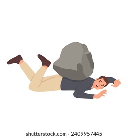 Businessman with his head squeezed between a rock. Flat vector illustration isolated on white background