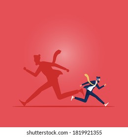 Businessman and his shadow to run in different directions, Be different or unique concept, Businessman has to make decision which way to go for his success
